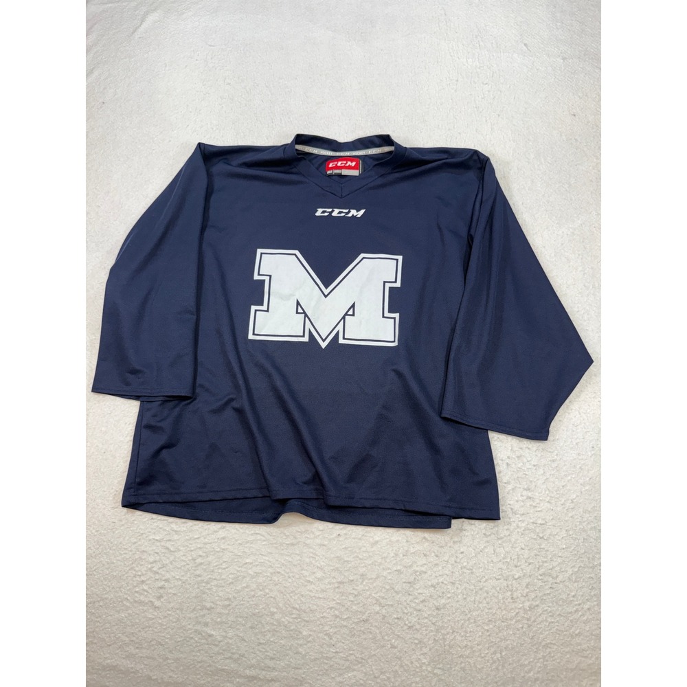 CCM Navy Blue Hockey Practice Jersey Goalie Intermediate Michigan M Logo